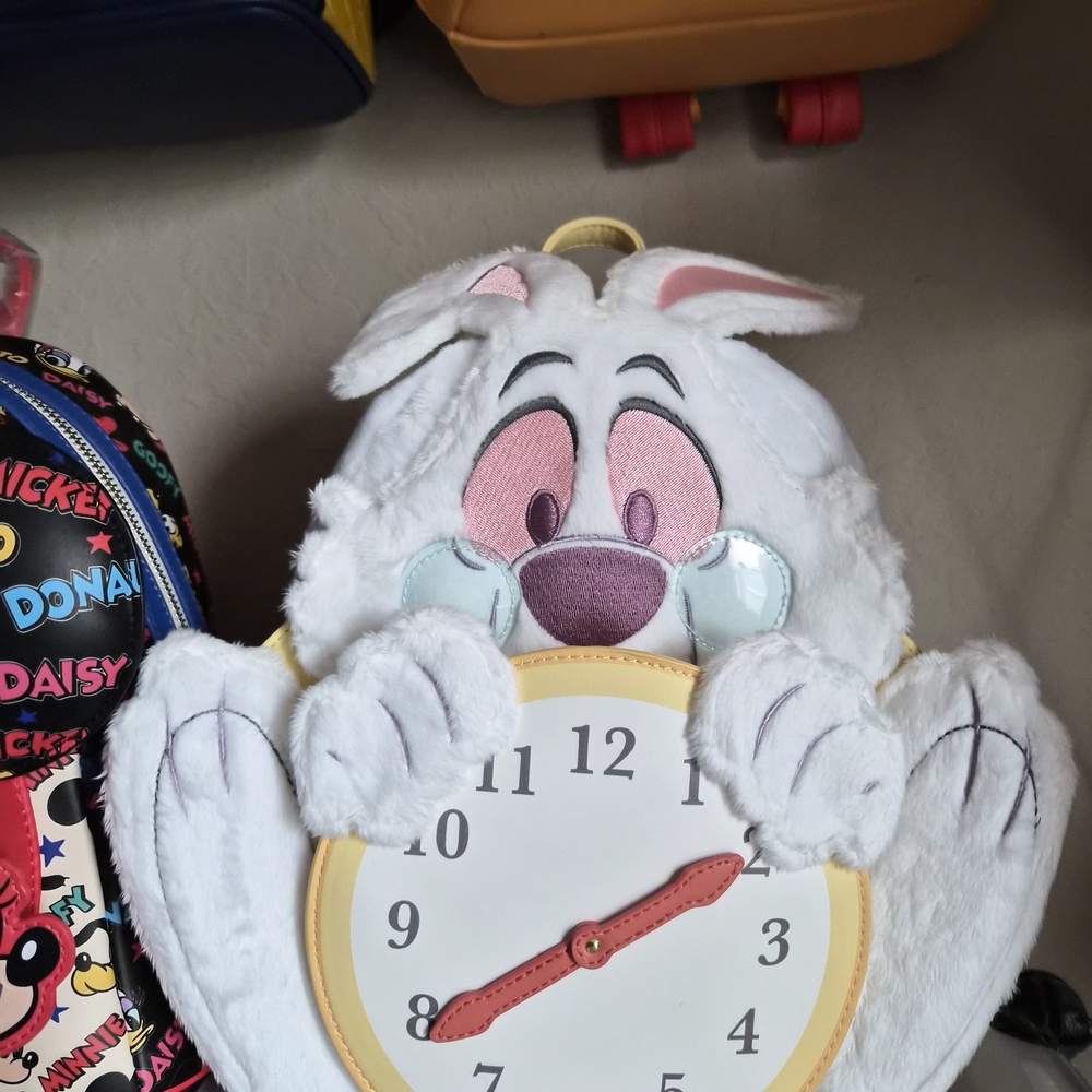 Loungefly Plush White Bunny Backpack with Clock Pocket